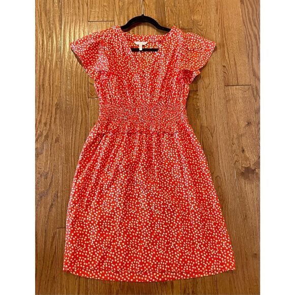 Rebecca Taylor red floral smocked waist flutter sleeve dress M - Picture 9 of 11